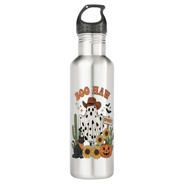 Cow Spot Ghost Western-Funny Halloween 710 Ml Water Bottle (Front)