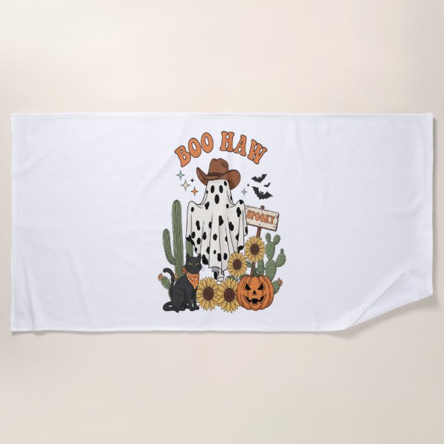 Cow Spot Ghost Western-Funny Halloween Beach Towel (Front)