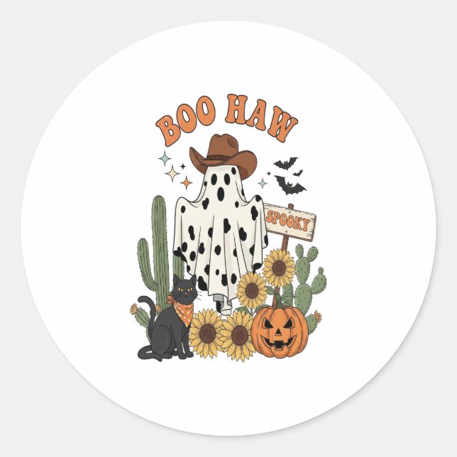 Cow Spot Ghost Western-Funny Halloween Classic Round Sticker (Front)
