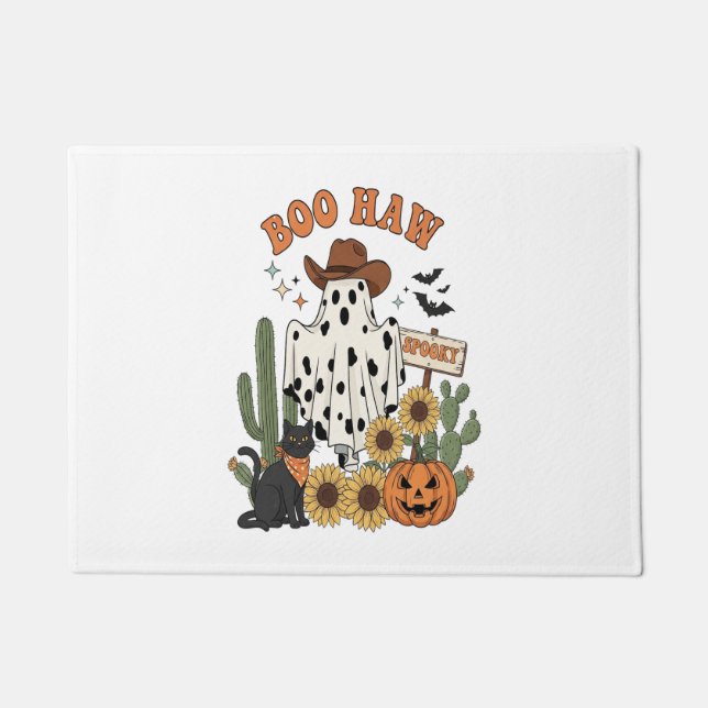Cow Spot Ghost Western-Funny Halloween Doormat (Front)