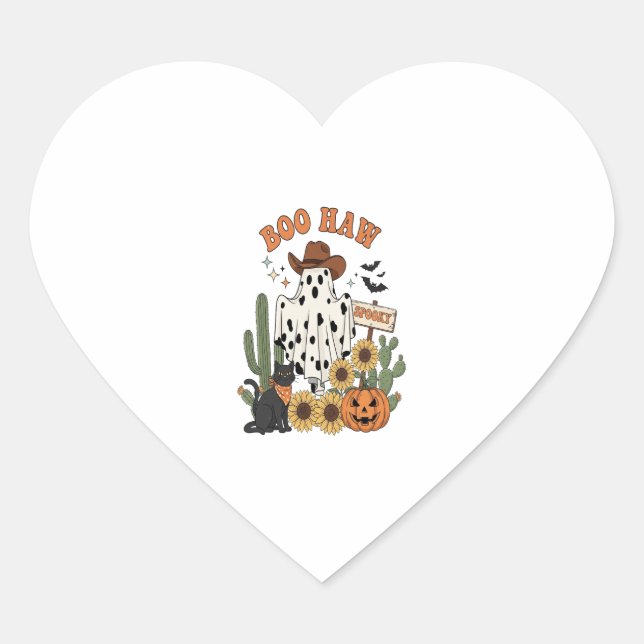 Cow Spot Ghost Western-Funny Halloween Heart Sticker (Front)