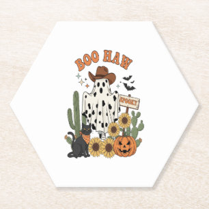 Cow Spot Ghost Western-Funny Halloween Paper Coaster