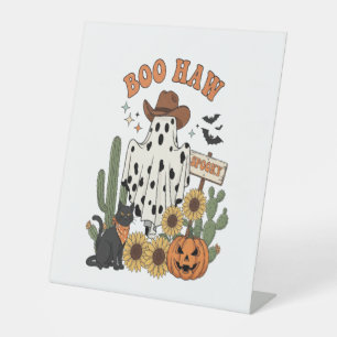 Cow Spot Ghost Western-Funny Halloween Pedestal Sign