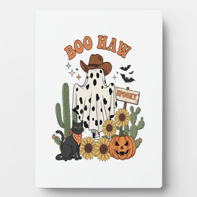 Cow Spot Ghost Western-Funny Halloween Plaque (Front)