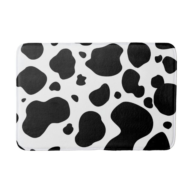 Cow Spots Pattern Black and White Animal Print Bath Mat (Front)
