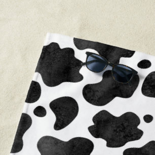 Cow Spots Pattern Black and White Animal Print Beach Towel