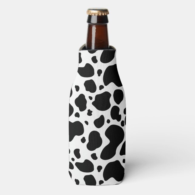Cow Spots Pattern Black and White Animal Print Bottle Cooler (Bottle Front)