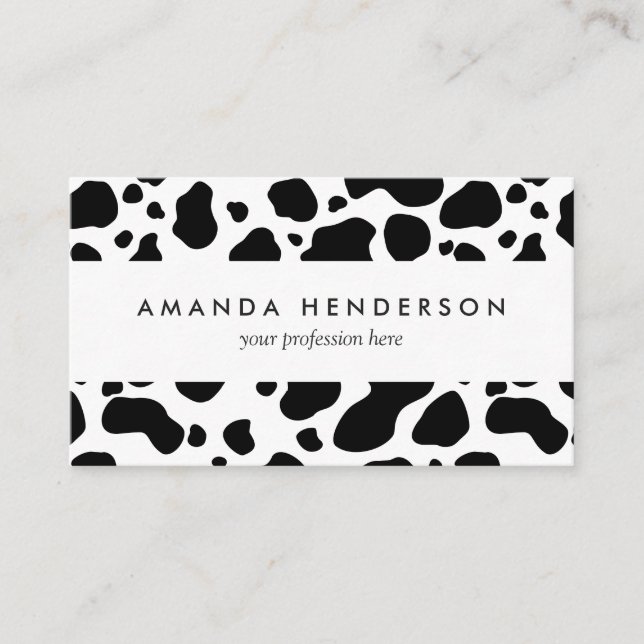 Cow Spots Pattern Black and White Animal Print Business Card (Front)