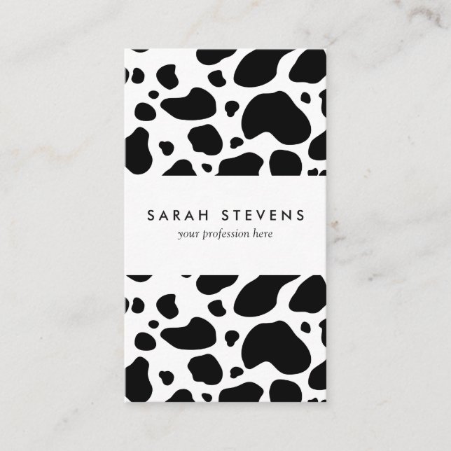 Cow Spots Pattern Black and White Animal Print Business Card (Front)