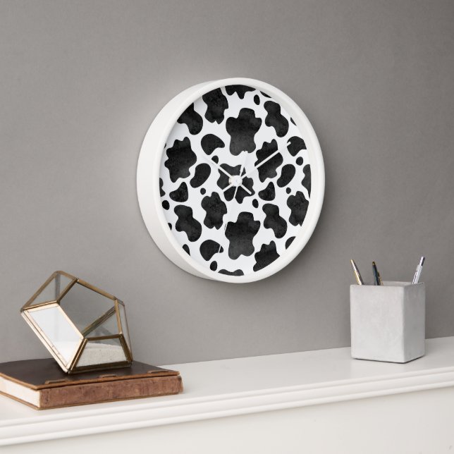 Cow Spots Pattern Black and White Animal Print Clock (Office)