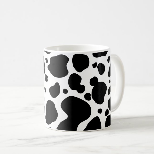 Cow Spots Pattern Black and White Animal Print Coffee Mug (Front Right)