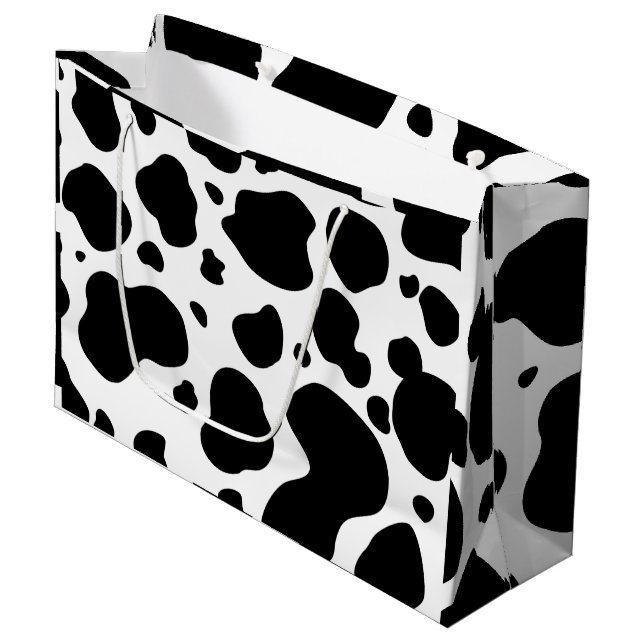 Cow Spots Pattern Black and White Animal Print Large Gift Bag (Front Angled)