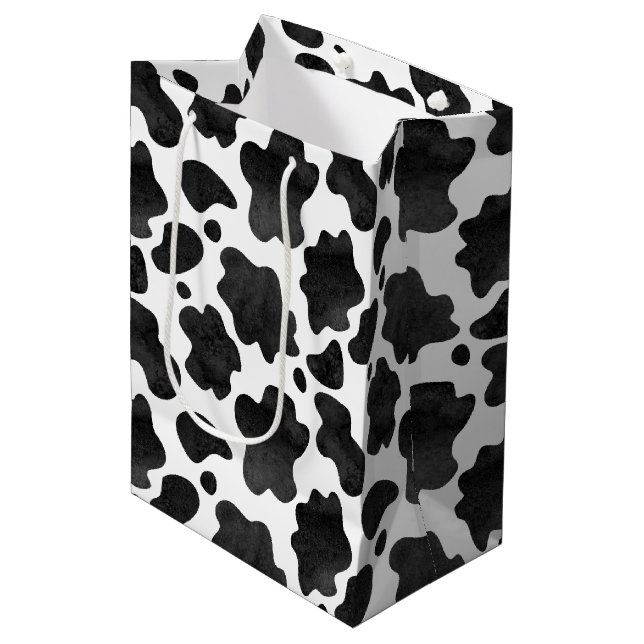Cow Spots Pattern Black and White Animal Print Medium Gift Bag (Front Angled)