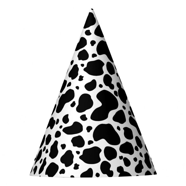 Cow Spots Pattern Black and White Animal Print Party Hat (Front)
