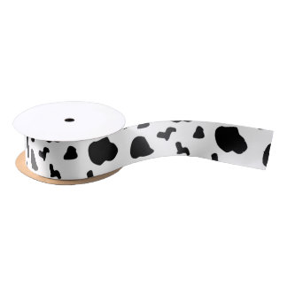 Cow Spots Pattern Black and White Animal Print Satin Ribbon