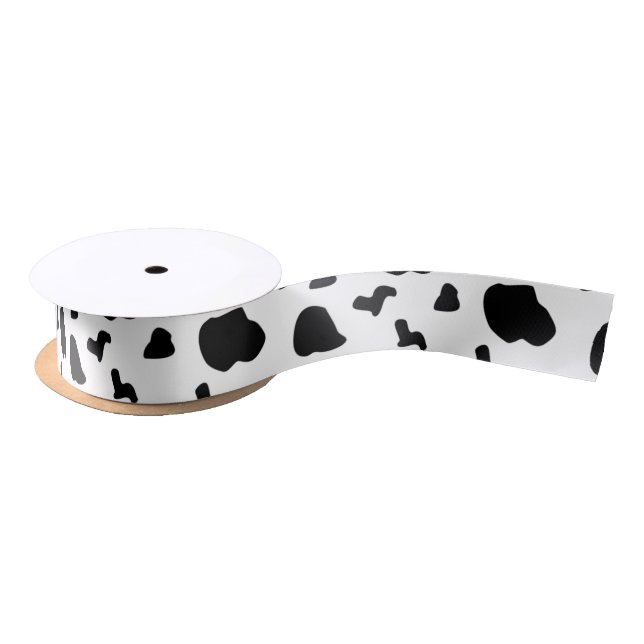 Cow Spots Pattern Black and White Animal Print Satin Ribbon (Spool)