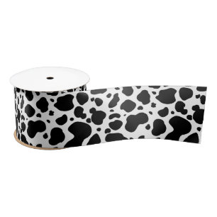 Cow Spots Pattern Black and White Animal Print Satin Ribbon