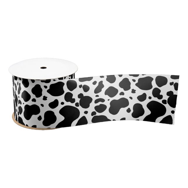 Cow Spots Pattern Black and White Animal Print Satin Ribbon (Spool)