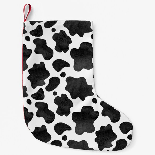 Cow Spots Pattern Black and White Animal Print Small Christmas Stocking (Front)