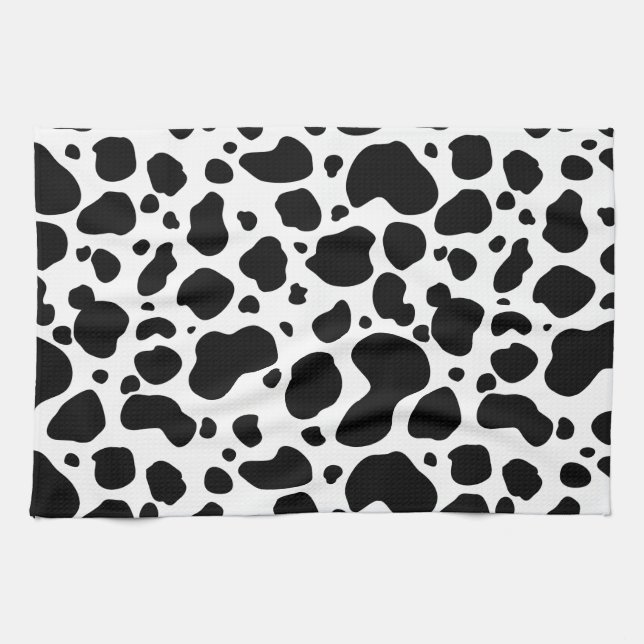 Cow Spots Pattern Black and White Animal Print Tea Towel (Horizontal)