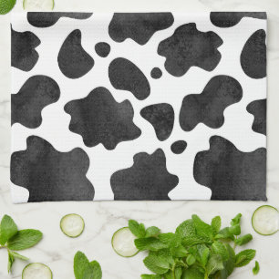 Cow Spots Pattern Black and White Animal Print Tea Towel