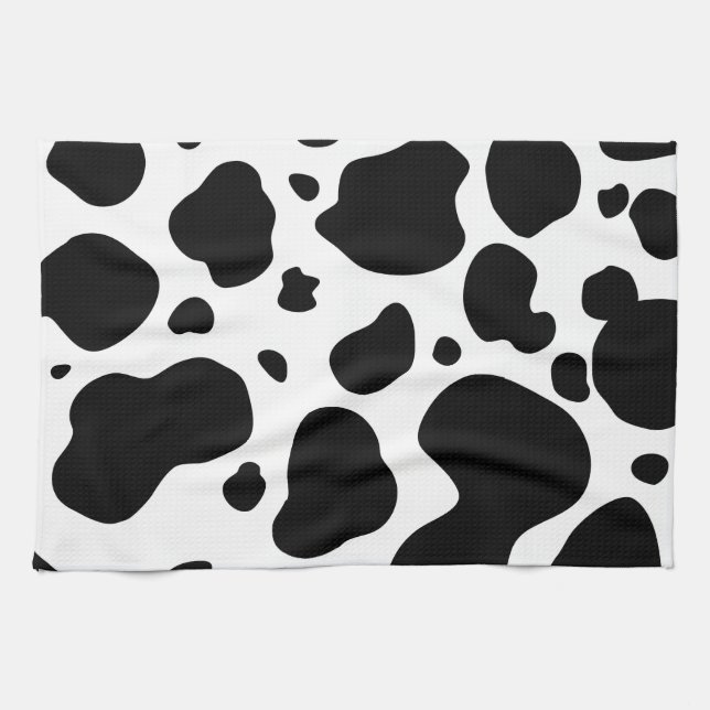 Cow Spots Pattern Black and White Animal Print Tea Towel (Horizontal)