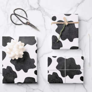 Cow Spots Pattern Black and White Animal Print Wrapping Paper Sheet