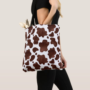 Cow Spots Pattern Brown and White Animal Print Tote Bag