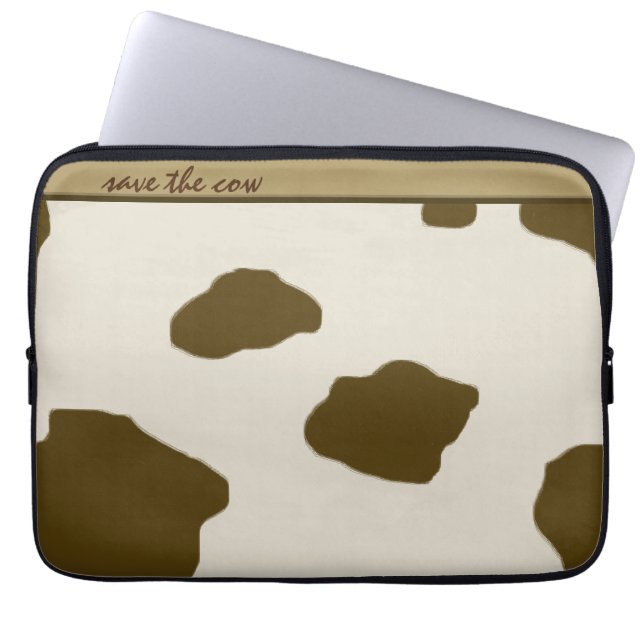 Cow Spots SAVE THE COW brown Laptop Sleeve (Front)