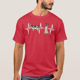 Cow Spotted Smooth Fo Terrier Heartbeat Dog Lover T-Shirt