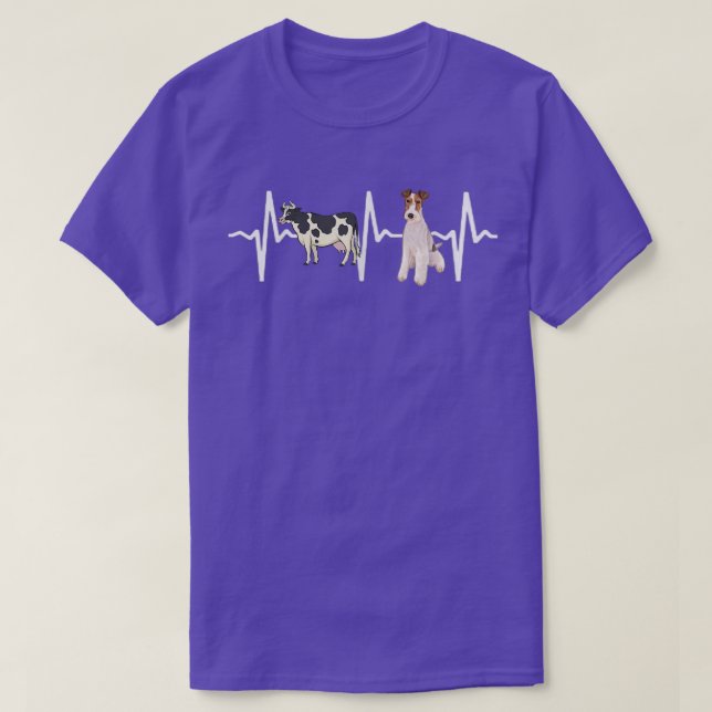 Cow Spotted Wire Fo Terrier Heartbeat Dog Lover  T-Shirt (Design Front)