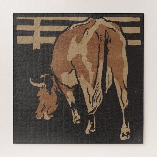 Cow - Square Animals Illustration Jigsaw Puzzle