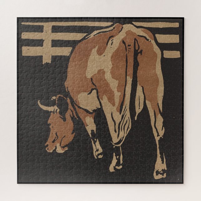 Cow - Square Animals Illustration Jigsaw Puzzle (Horizontal)