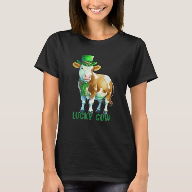 Cow St Patrick Leprechaun Shamrock Irish Dairy Luc T-Shirt (Front)