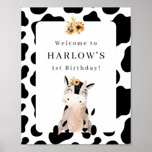 Cow Sunflower Birthday Welcome Sign