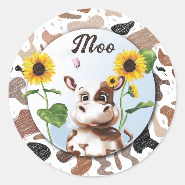 Cow Sunflower Farm Classic Round Sticker (Front)