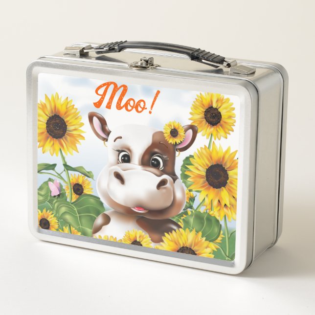 Cow Sunflower Farm Kids Metal Lunch Box (Front)