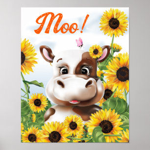 Cow Sunflower Farm Poster