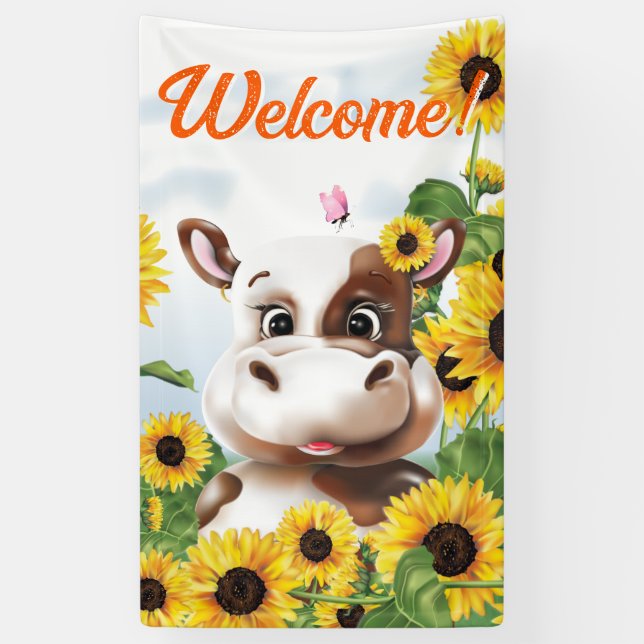 Cow Sunflower Farm Welcome Banner (Vertical)