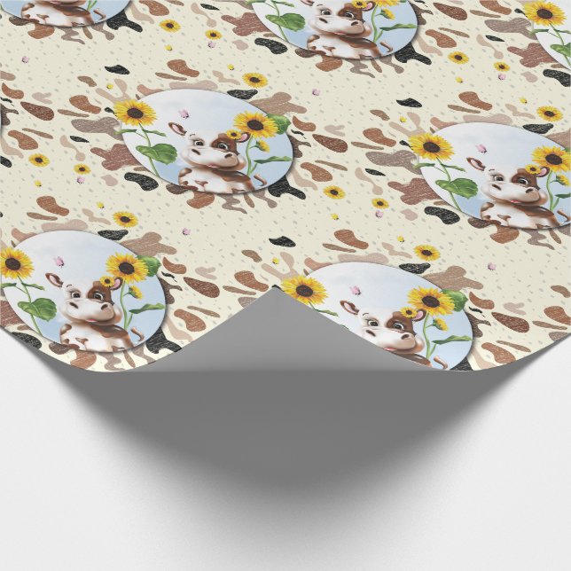 Cow Sunflower Farm Wrapping Paper (Corner)