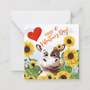 Cow Sunflower Funny Farm Classroom Valentine Card