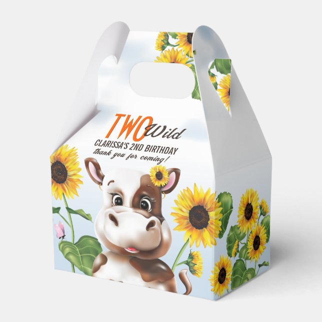 Cow Sunflower Girl 2nd Birthday Favour Box (Front Side)