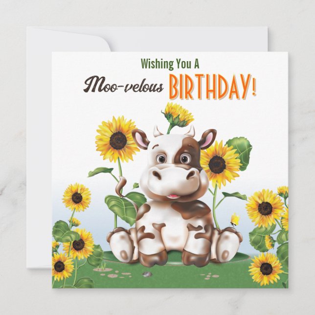 Cow Sunflower Kids Birthday (Front)