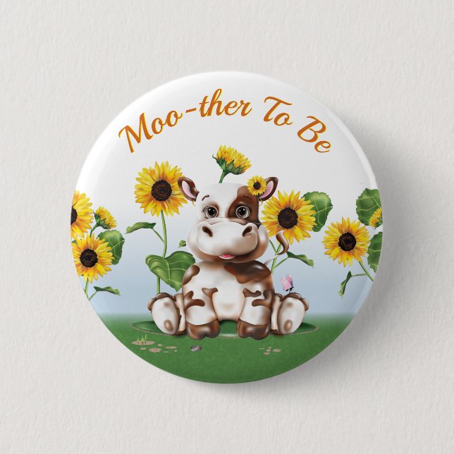 Cow Sunflower Mother To Be Baby Girl 6 Cm Round Badge (Front)