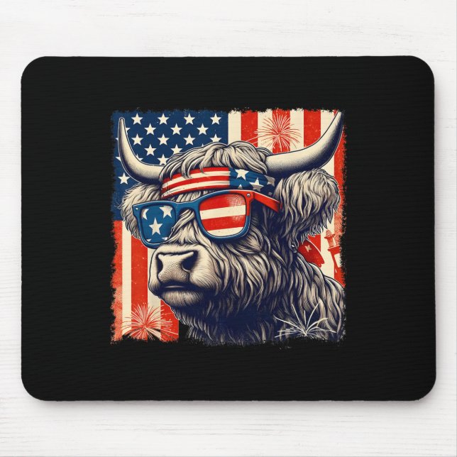 Cow Sungles American Flag 4th Of July Farmer  Mouse Mat (Front)