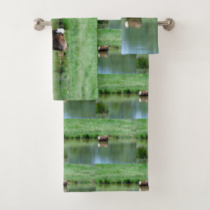 Cow Swimming In A Pond Bath Towel Set