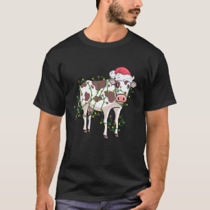 Cow Tangled Up In Christmas Lights Santa T-Shirt