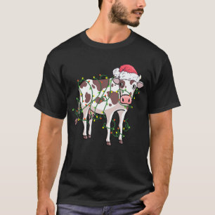 Cow Tangled Up In Christmas Lights Santa T-Shirt