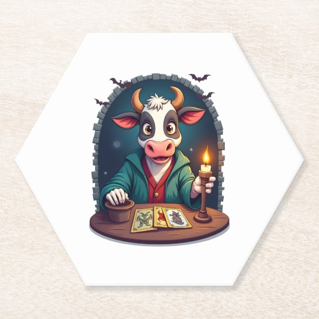Cow Tarot of Terror Paper Coaster (Front)