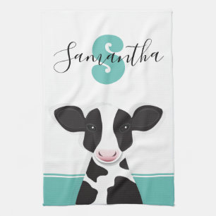 Cow Teal Black White Animal Tea Towel